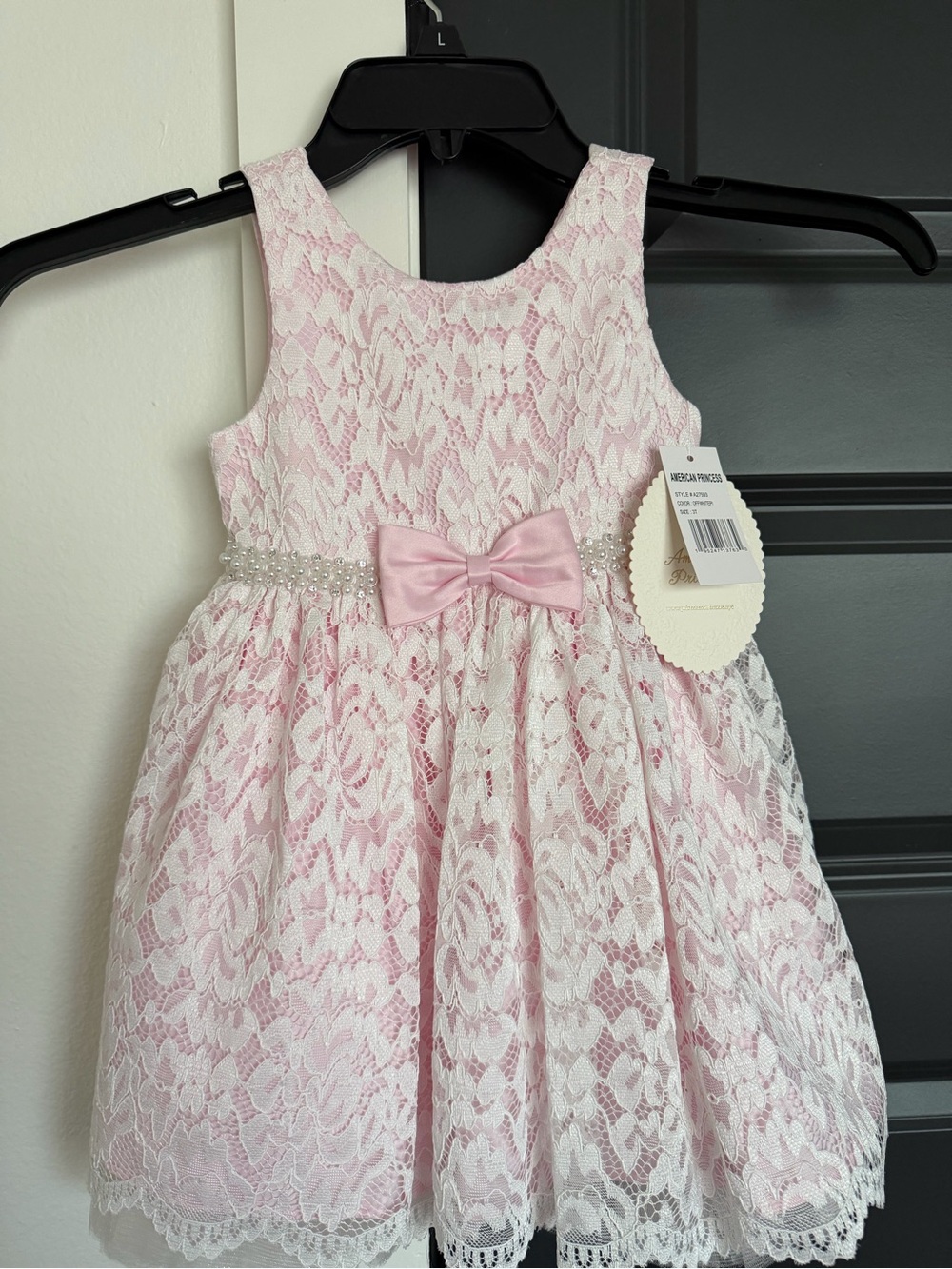 American Princess Pink Lace Pearl-Belt Girls' Formal Dress